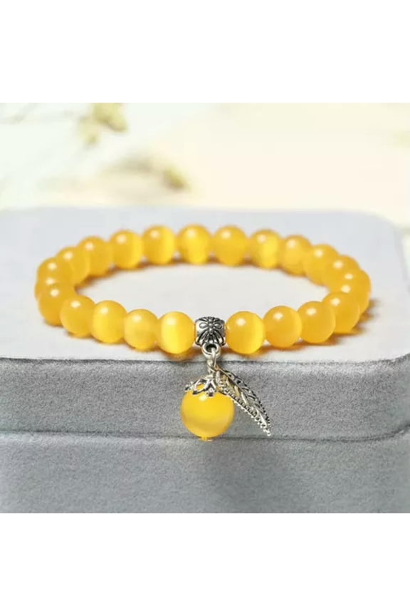 Fashion Natural Color Agate Cat's Eye Stone Bracelet For Women Crystal Bea-Yellow-