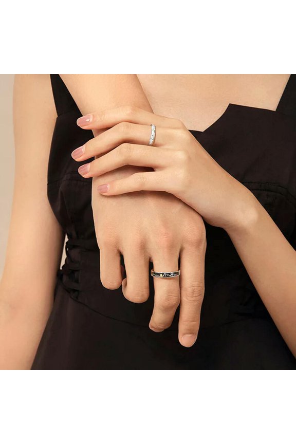 Fashion New Morning and Evening Sun Moon Couple Ring Simple and Personalized Adj