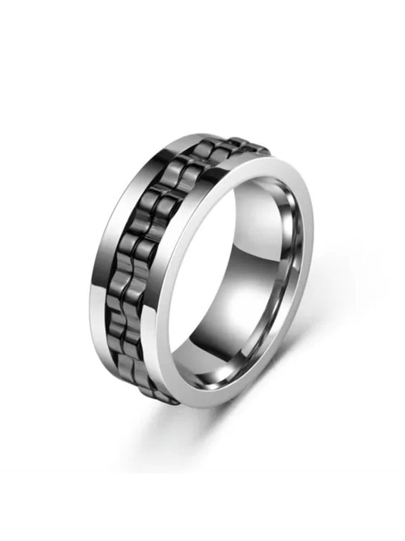 Fashion Punk Style Gear Rotating Ring Titanium Steel Men Wedding Finger Rings-silver black-13