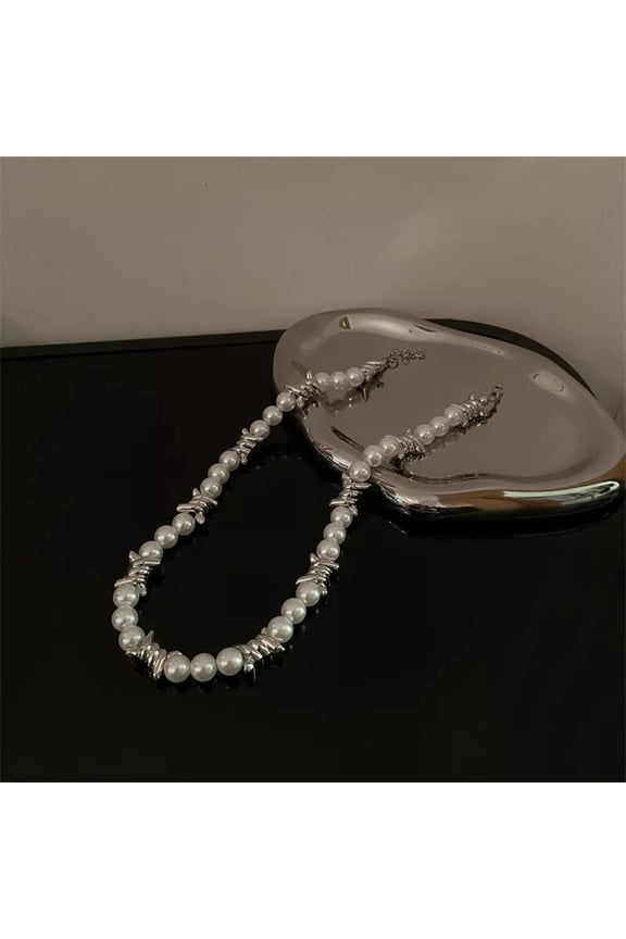 Fashion Punk Thorns Chain Pearl Beaded Necklace Jewelry For Man And Woman WY4