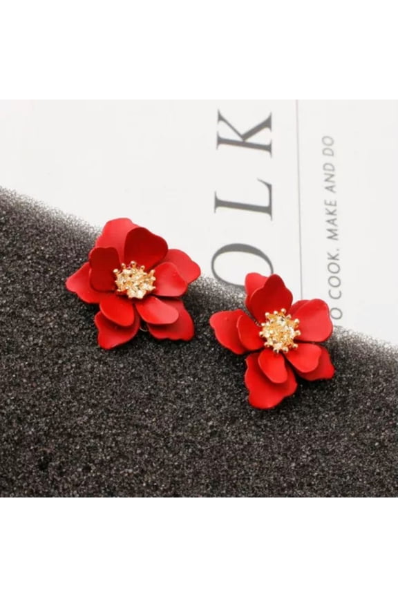 Fashion Red Earrings Flower Crystal Bead Hoop Drop Dangle Wedding Party Jewelry-#2 daisy