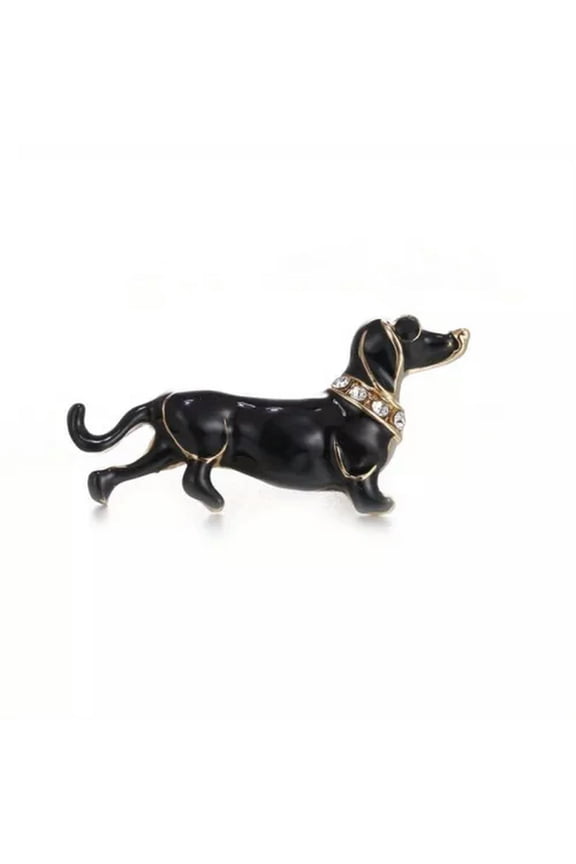 Fashion Retro Pins Exquisite Rhinestones Baking Lacquer Pug Brooch-black