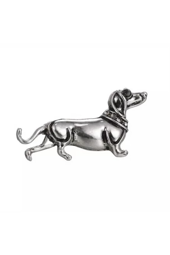 Fashion Retro Pins Exquisite Rhinestones Baking Lacquer Pug Brooch-silvery