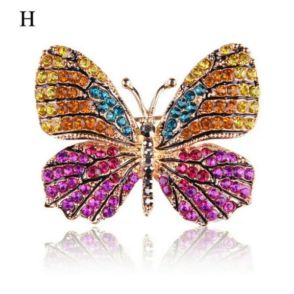 MATROOY Fashion Rhinestone Crystal Insects Butterfly Brooch Pin Women Costume Jewelry•-orange