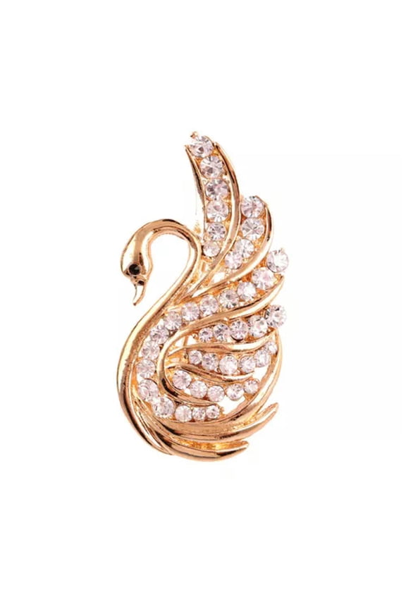 Fashion Rhinestone Swan Brooch Pin Ladies Clothing Accessories Jewelry G-Gold