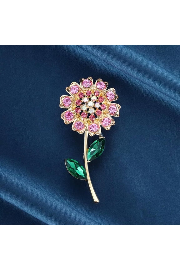 Fashion Rhinestones Sunflower Flower Brooch Delicate Botanical Pin