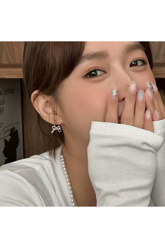 Fashion Ribbon Tie Bow Earring Women Exquisite Niche Silver Color Bow Ear Buckle