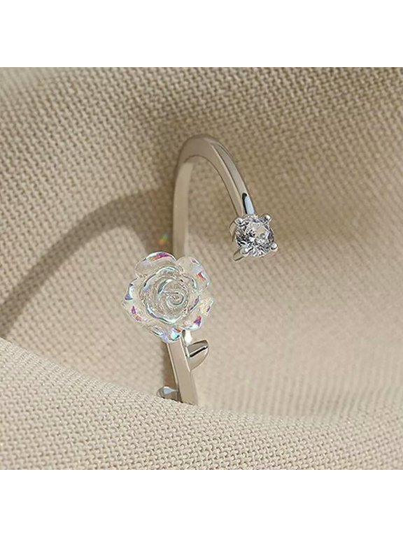 Fashion Rose Flower Rings For Women Korean Style Opening Adjustable Finger R WY4