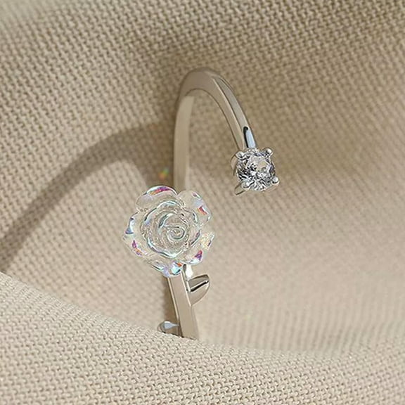 MATROOY Fashion Rose Flower Rings For Women Korean Style Opening Adjustable Finger R