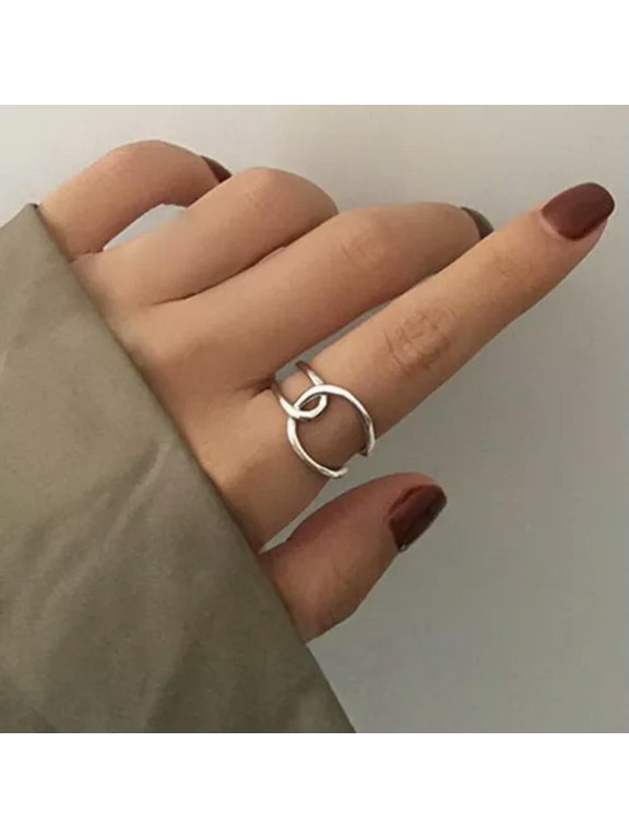 Fashion Silver Punk Adjustable Opening Finger Ring Women Men Jewellery Gifts-#25 Geometry Twine