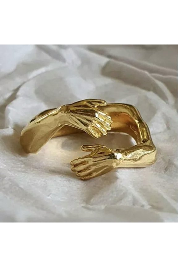 Fashion Silver Punk Adjustable Opening Finger Ring Women Men Jewellery Gifts-#4 Gold Muscular arm hug