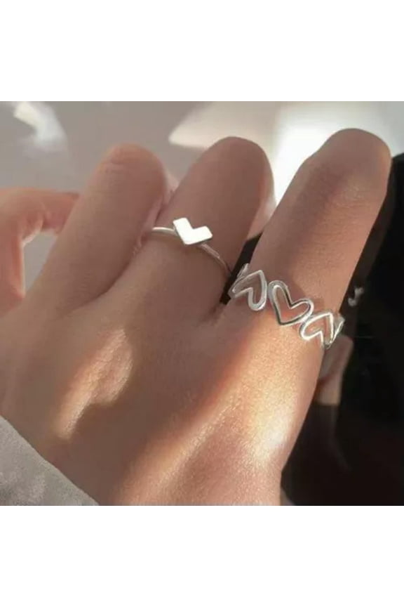 Fashion Silver Tassesl Knuckle Ring Open Zircon Rings Women Adjustable-Hollow Heart
