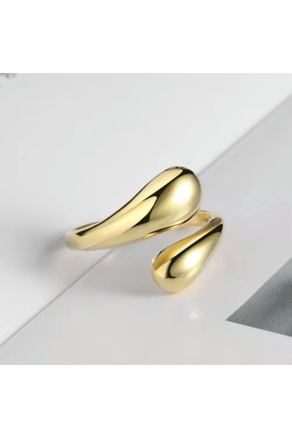 Fashion Statement Thick Dome Ring Water Drop Geometric Adjustable Finger Ring-Gold-