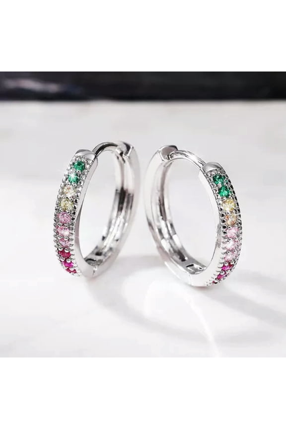 Fashion Wedding 925 Silver Filled Hoop Earring Cubic Zircon Women Gift-Multi-Color
