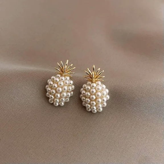 MATROOY Elegant Pearl Crystal Earrings Stud Drop Dangle Women Wedding Jewellery Party-Pineapple