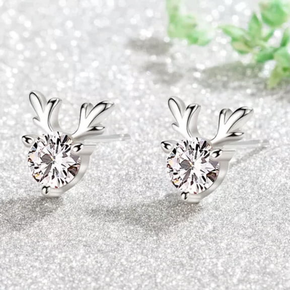 MATROOY Fashion Women Crystal Antler Stud 925 Silver Stud Earrings 3 Color-White-1pcs