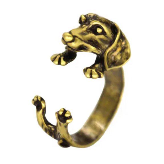 MATROOY Fashion Women Cute Dog Cat Rings Wedding Party Jewelry Gift Adjustable Rings-05#Bronze Dachshund Dog