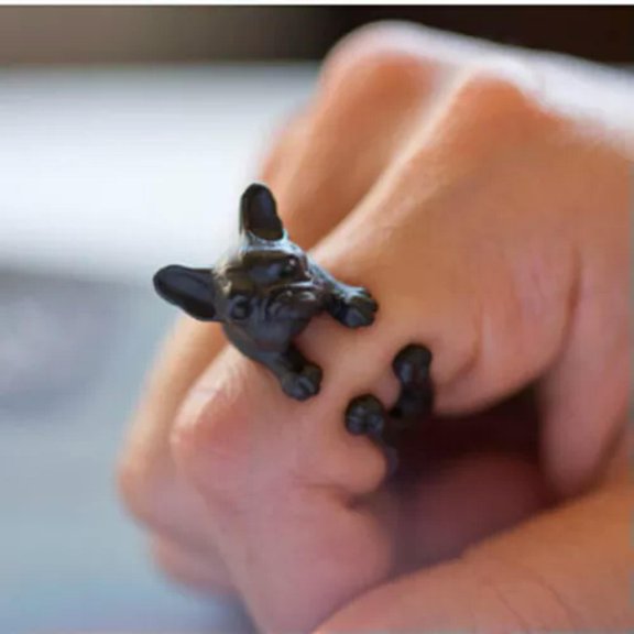 MATROOY Fashion Women Cute Dog Cat Rings Wedding Party Jewelry Gift Adjustable Rings-09#Black French Bulldog