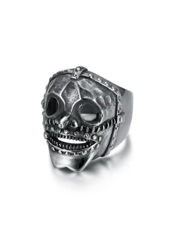 Fashionable Stainless Steel Men's Vintage Jason Hockey Biker Skull Ring for Men-9