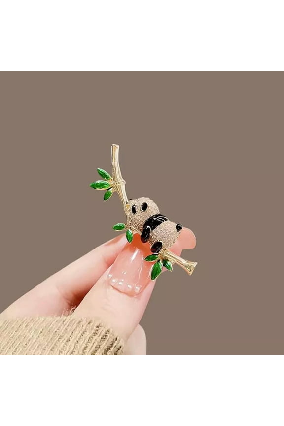 Female Fashion Bamboo Panda Brooches For Women Alloy Animal Brooch Safety P_tu