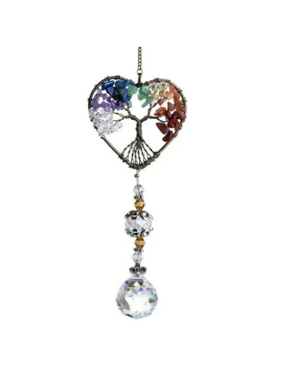 Feng Shui Hanging Crystal Suncatcher Life Tree Stone Beads Prism Pendant Decor-Chakra
