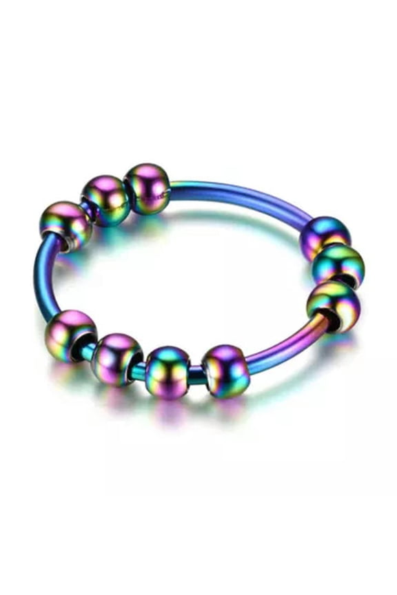 Fidget Anxiety Ring Stainless Steel Rotating Ring Spinner Band Ring Women Men •-multicolor-9