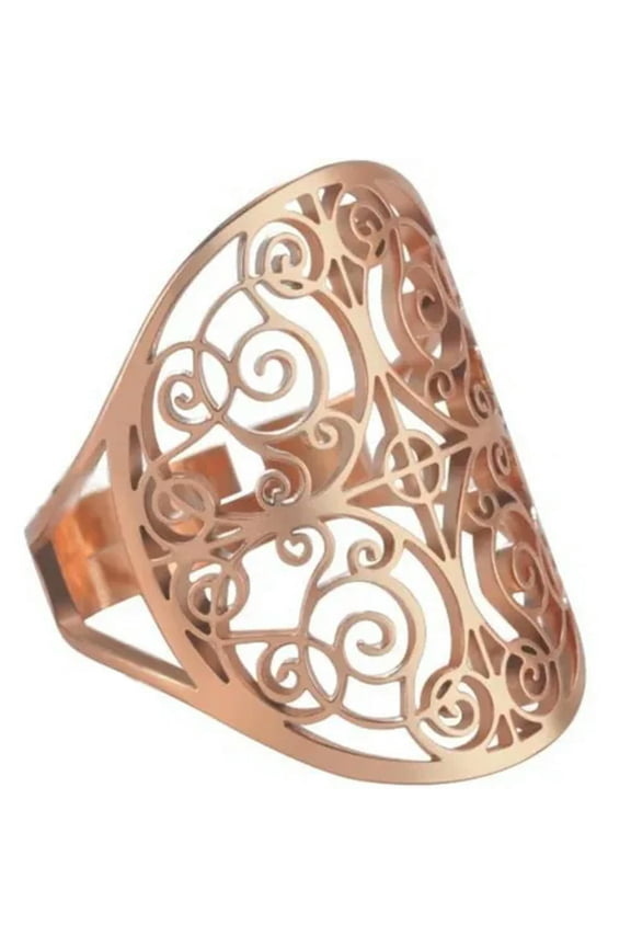 Filigree Boho Ring Rose Gold Stainless Steel Victorian Style Bohemian Band-9