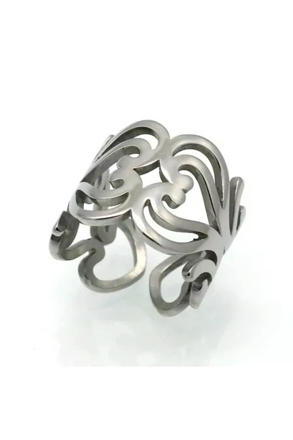 Filigree Heart Boho Ring Silver Stainless Steel Hippie Bohemian Style Band-9