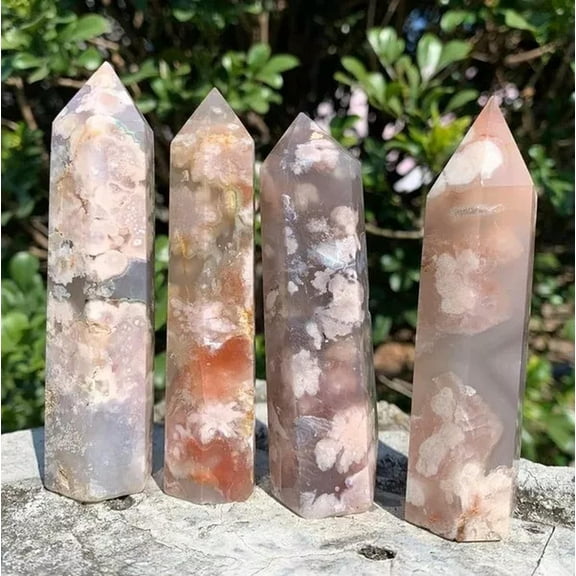 MATROOY Flower Agate Healing Crystal Wands Obelisk Reiki Tower Top Point Home Decoration