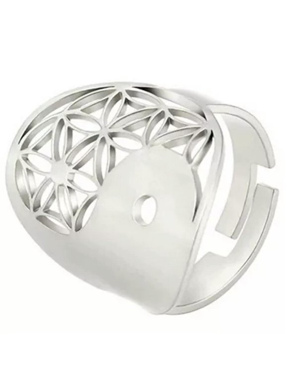Flower of Life Yin Yang Ring Silver Stainless Steel Spiritual Bohemian Yoga Band-8.5