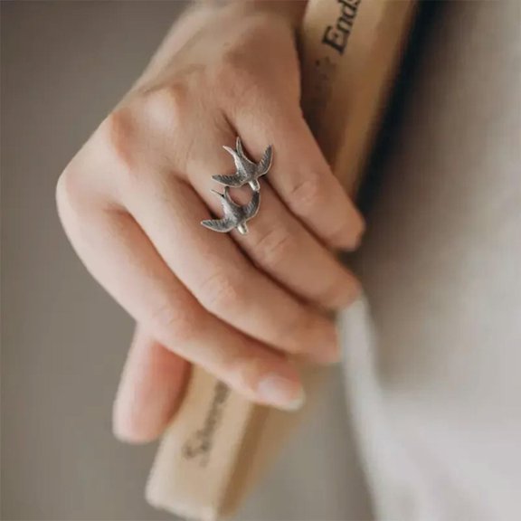 MATROOY Flying Pigeon Swallow Bird Rings In Antique Silver Color Women Rings