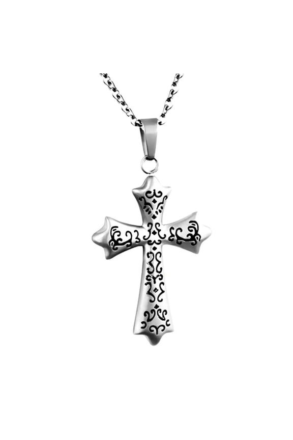 French Cross Cut out Filigree Pendant Stainless Steel Necklace Religious Jewelry