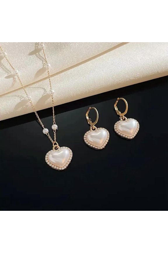 French Romantic Style Jewelry Set Cute Heart Design Paved Shining Rhinestone