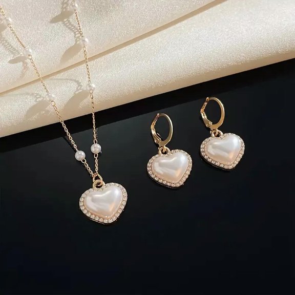 MATROOY French Romantic Style Jewelry Set Cute Heart Design Paved Shining Rhinestone
