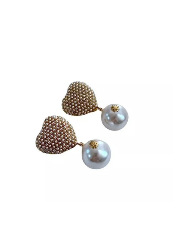 French elegant and simple love inlaid with pearl earclip light luxury peach hear
