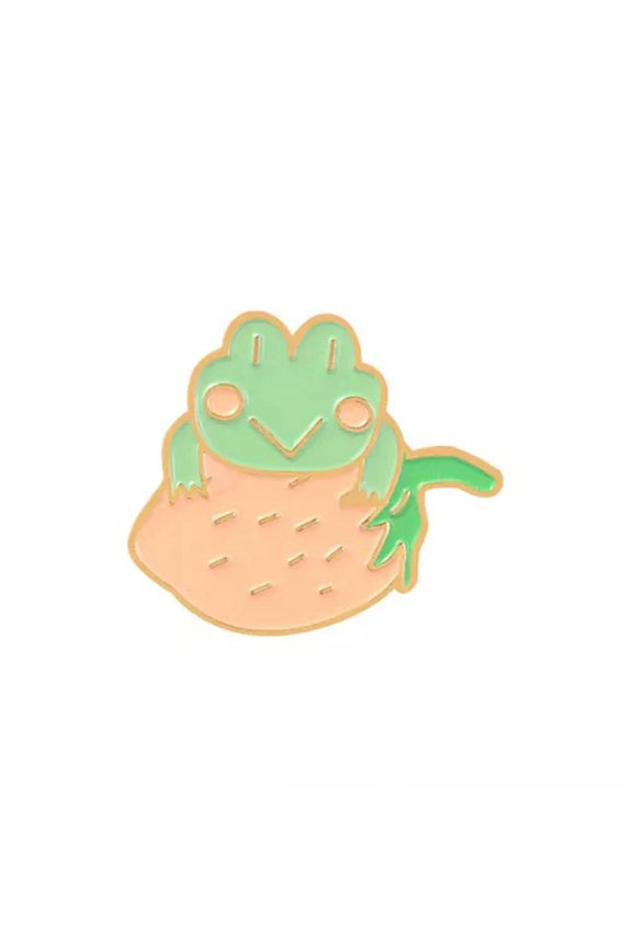 Frog Abstract Shark Brooches Cartoon Lapel Pin Corsage Enamel Badge Brooch !-Eating strawberry frog 13