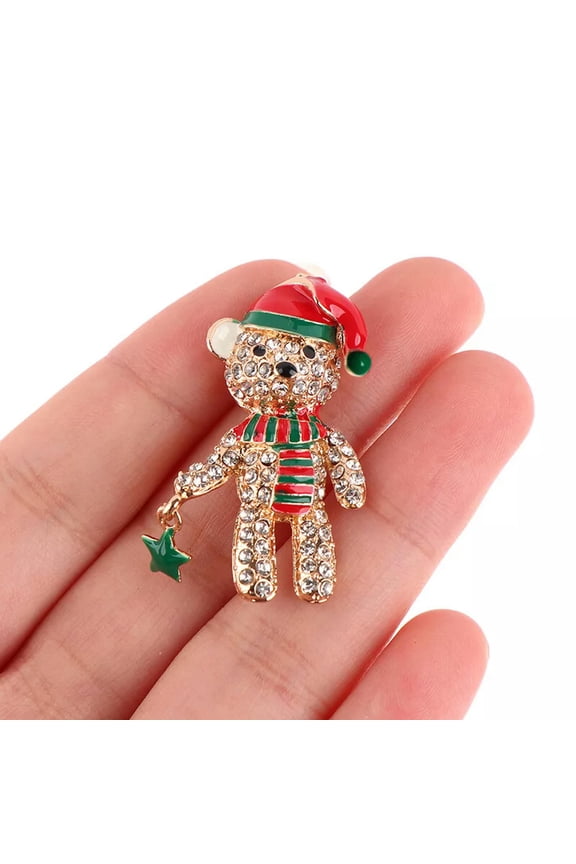 Full Rhinestone Bear Brooches For Women Enamel Hat Bear Christmas Animal Bro_tu