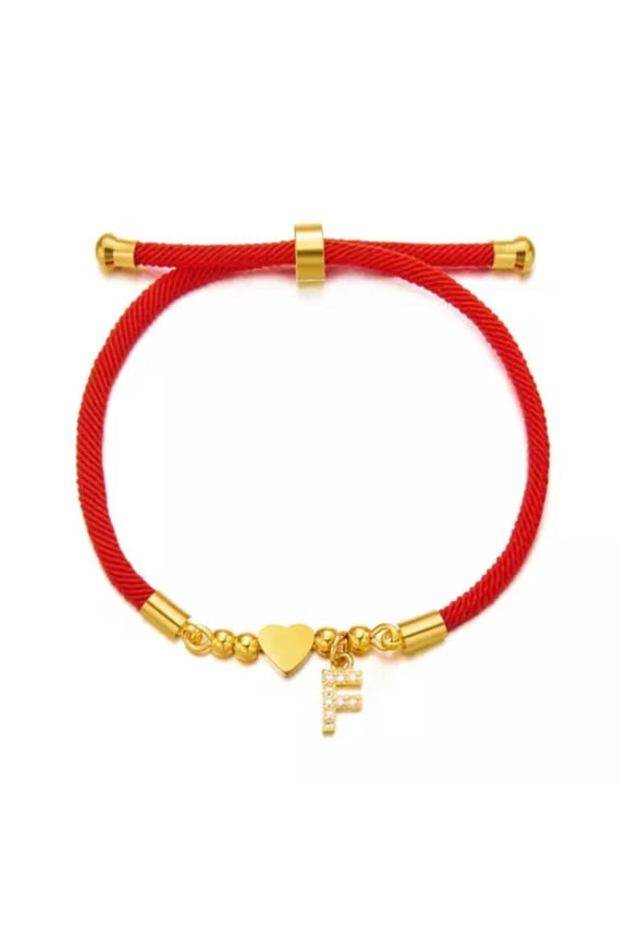 Full Stone Initial Charm Bracelets for Women A-Z Letters Love Heart Bracelet-F