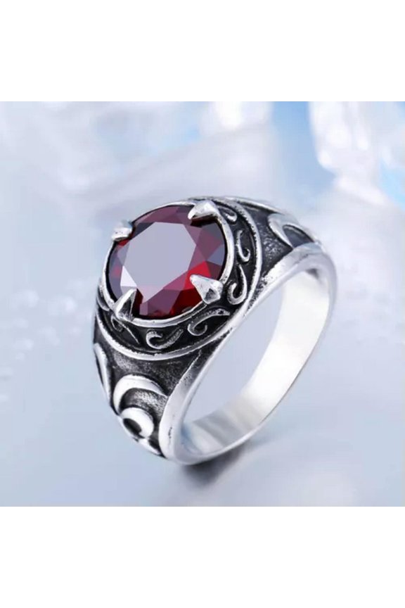 Gems Stone Carving Men Rings Stainless Steel Jewelry Vintage Punk Healing Stone-red-11