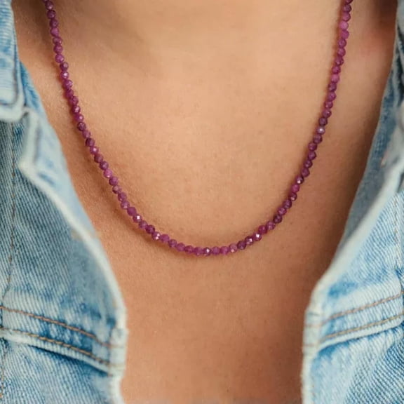 MATROOY Gemstone Beaded Choker 2mm Ruby Crystal Beads Healing Reiki Women Necklace Gift