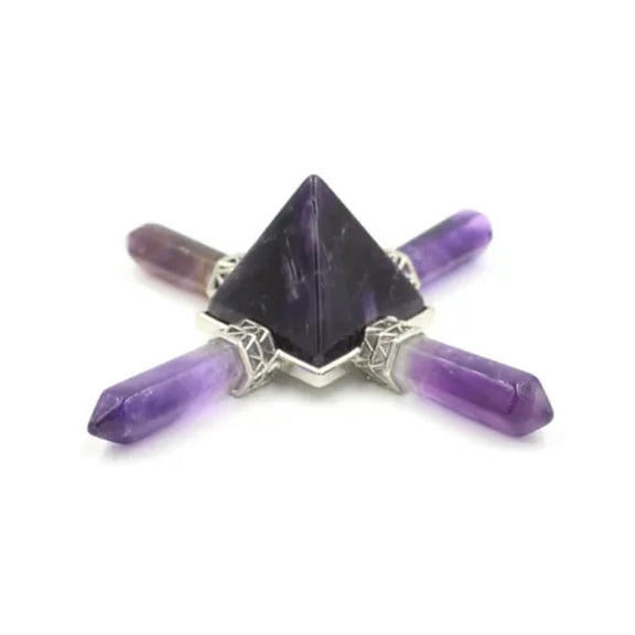 MATROOY Gemstone Pyramid Energy Generator 4 Point Spiritual Reiki Healing Crystal Chakra-Amethyst
