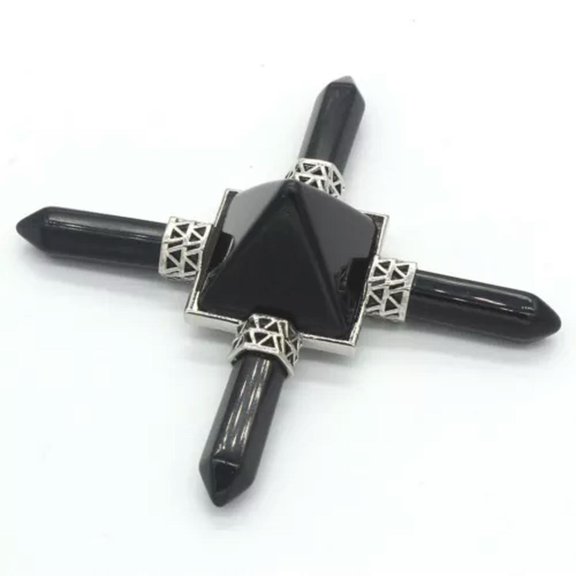 MATROOY Gemstone Pyramid Energy Generator 4 Point Spiritual Reiki Healing Crystal Chakra-Obsidian
