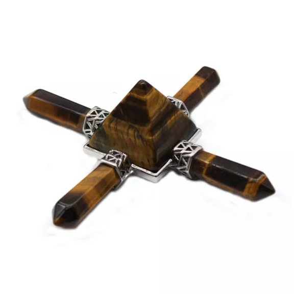 MATROOY Gemstone Pyramid Energy Generator 4 Point Spiritual Reiki Healing Crystal Chakra-Tiger's Eye