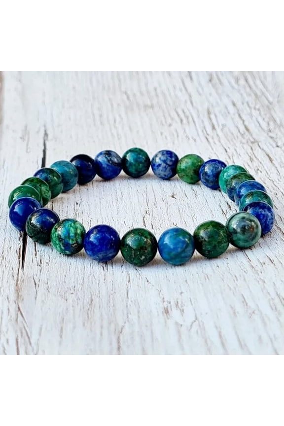 Genuine Azurite Malachite 8MM Round Beads Healing Chakra Reiki Balance Bracelet