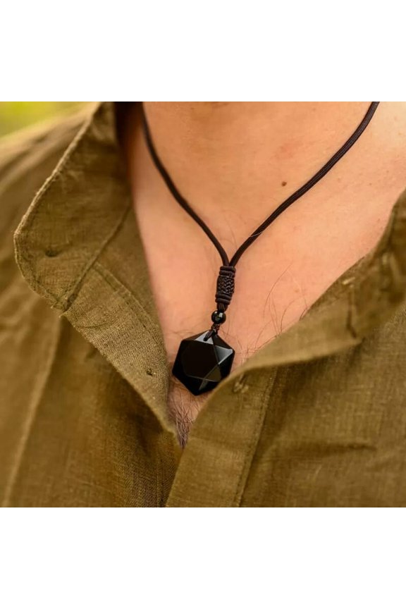 Genuine Obsidian Hexagon Pendant Talisman Healing Protection Chakra Men Necklace