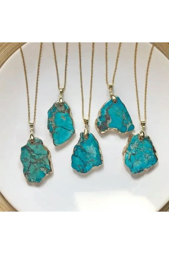 Genuine Turquoise Crystal Pendant Healing Reiki Chakra Women Chain Necklace Gift