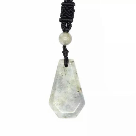 MATROOY Geometry Crystal Gemstone Necklace Natural Stone Pendant Healing Rope Chain-Labradorite