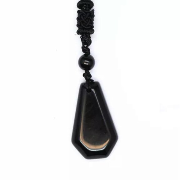 MATROOY Geometry Crystal Gemstone Necklace Natural Stone Pendant Healing Rope Chain-Obsidian