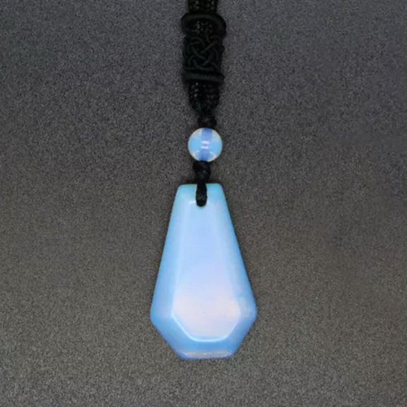 MATROOY Geometry Crystal Gemstone Necklace Natural Stone Pendant Healing Rope Chain-Opal