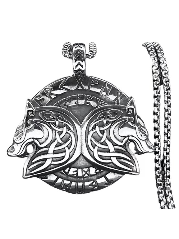 Geri Freki Viking Necklace 316L Stainless Steel Norse Wolves Wolf Pendant Chain